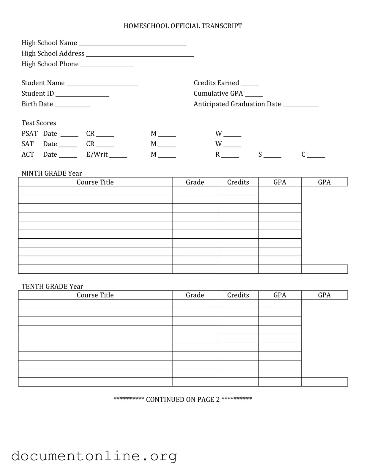 Free High School Transcript Template