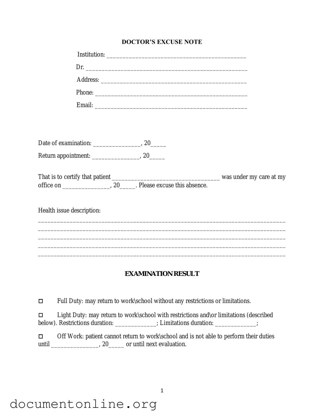Free Doctors Excuse Note Template