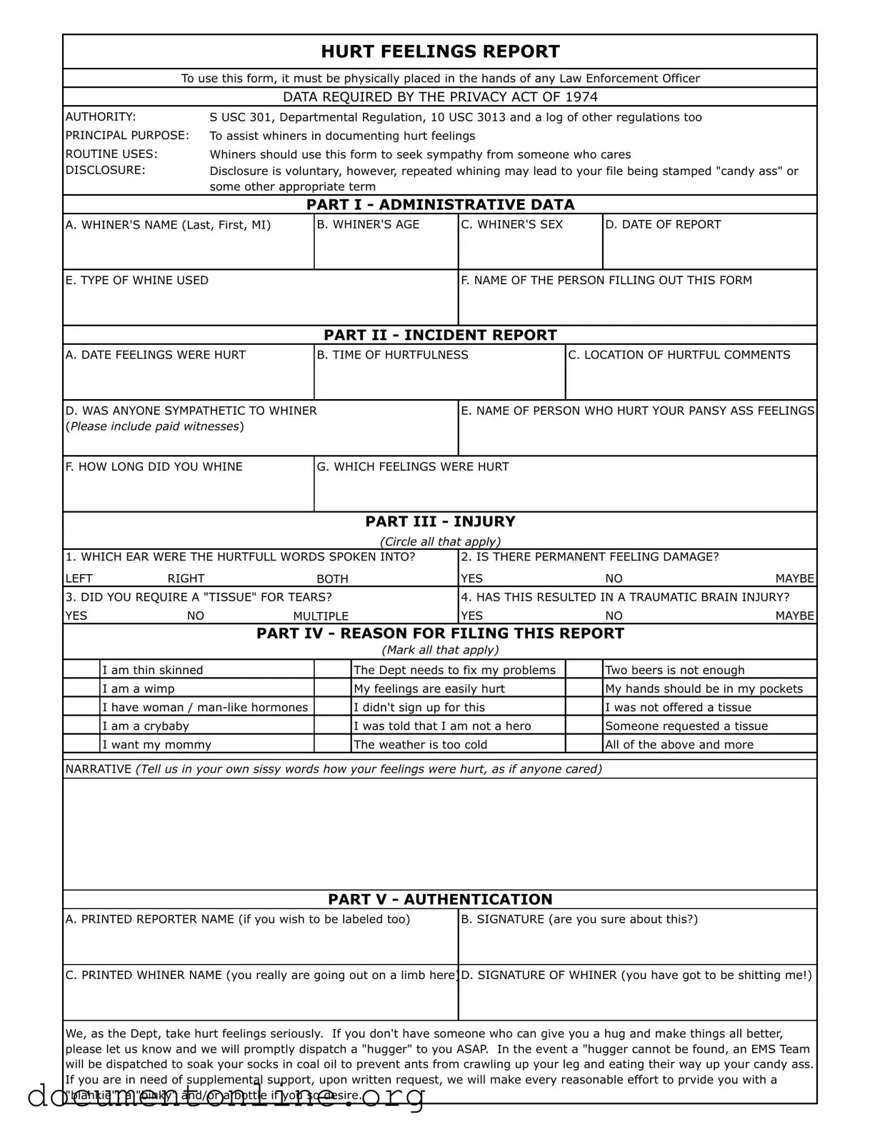 Free Hurt Feelings Report Template