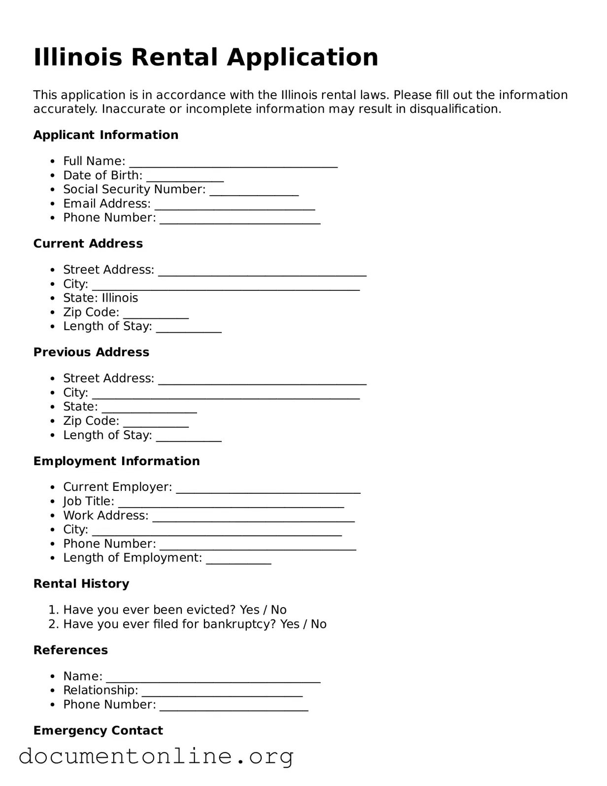 Free Rental Application Form for Illinois State