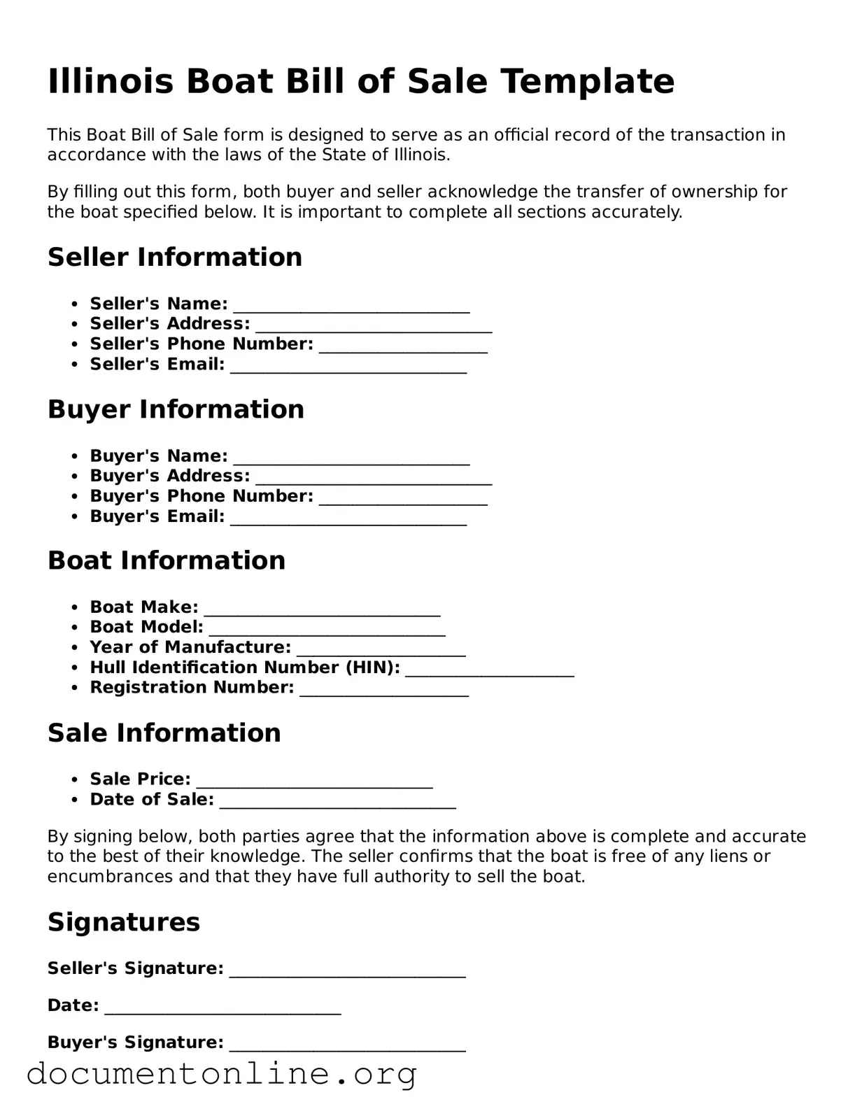 Free Boat Bill of Sale Form for Illinois State
