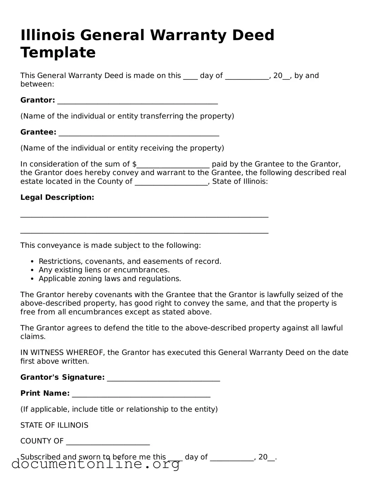 Free Deed Form for Illinois State
