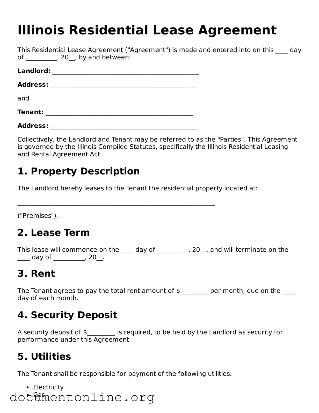 Free Residential Lease Agreement Form for Illinois State