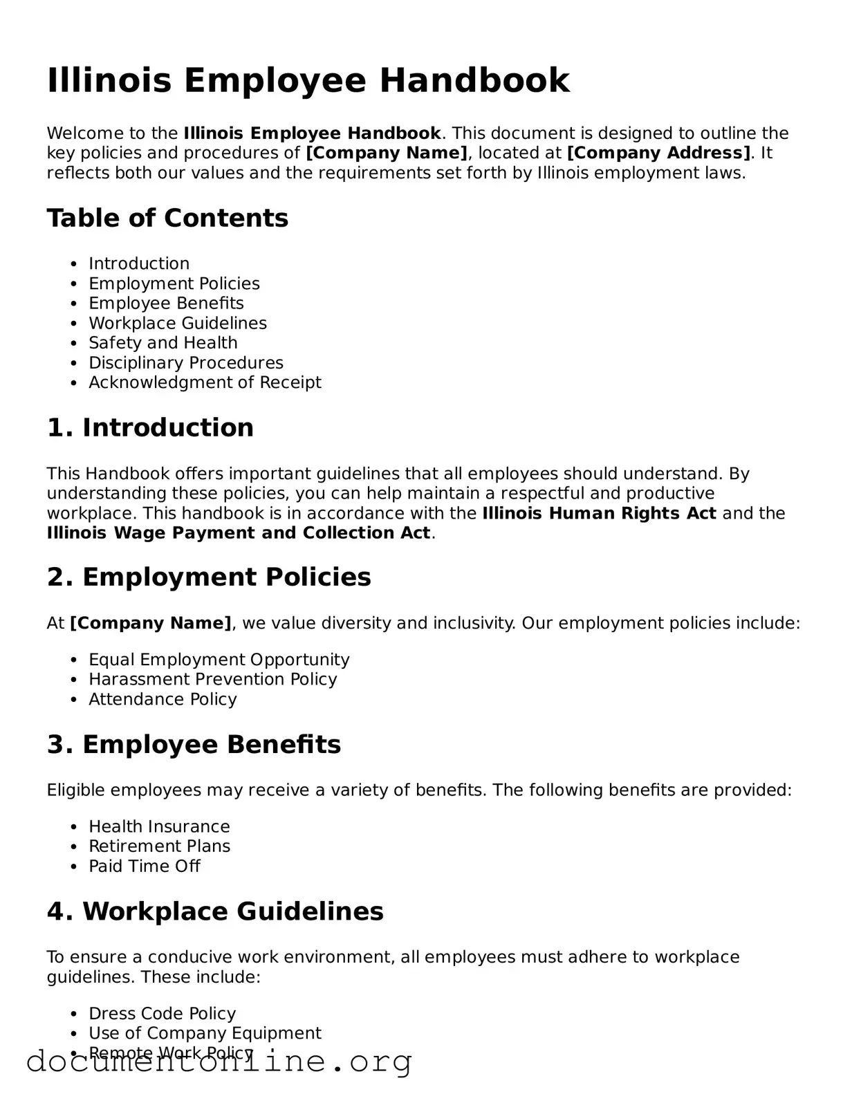 Free Employee Handbook Form for Illinois State