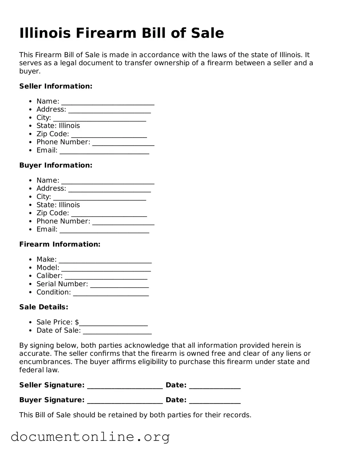 Free Firearm Bill of Sale Form for Illinois State