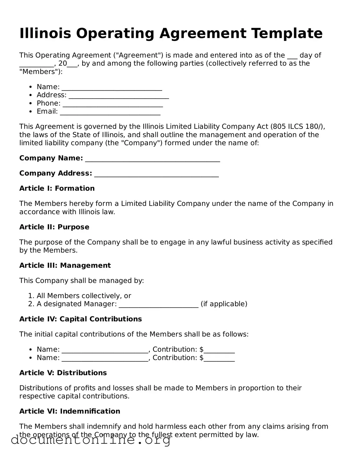 Free Operating Agreement Form for Illinois State