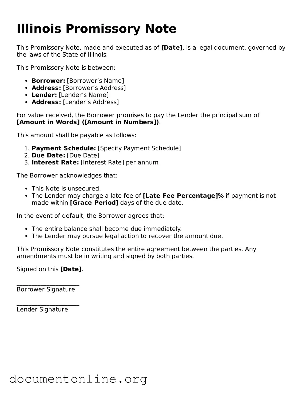 Free Promissory Note Form for Illinois State
