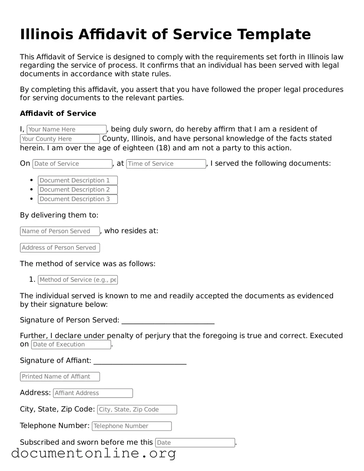 Free Affidavit of Service Form for Illinois State