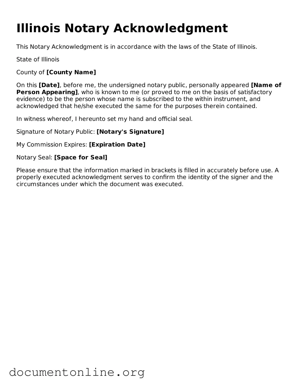Free Notary Acknowledgement Form for Illinois State