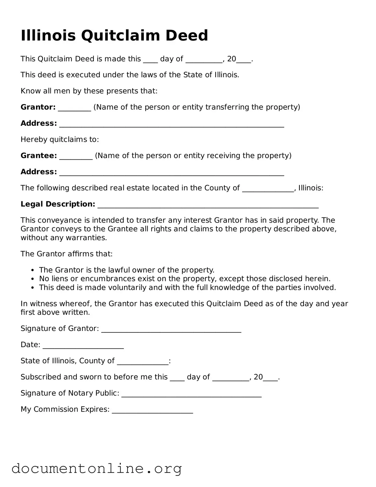 Free Quitclaim Deed Form for Illinois State