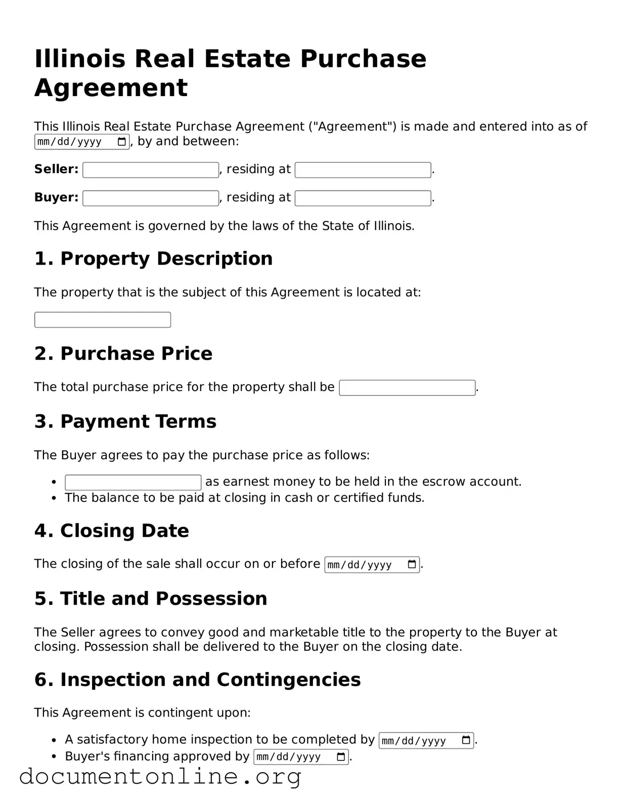 Free Real Estate Purchase Agreement Form for Illinois State