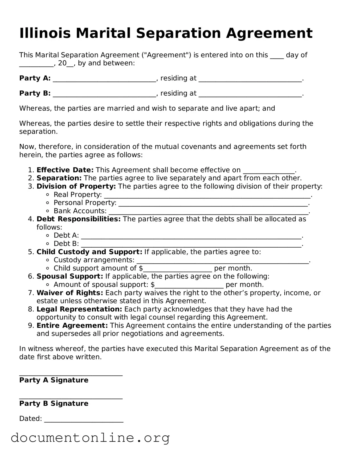 Free Marital Separation Agreement Form for Illinois State