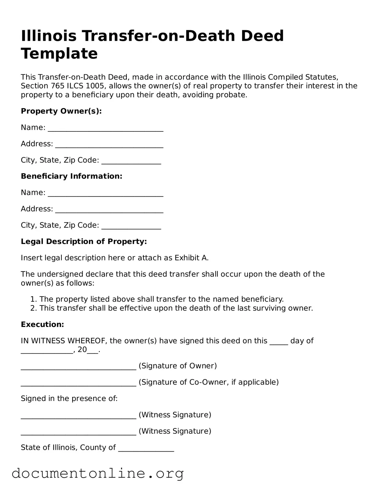 Free Transfer-on-Death Deed Form for Illinois State