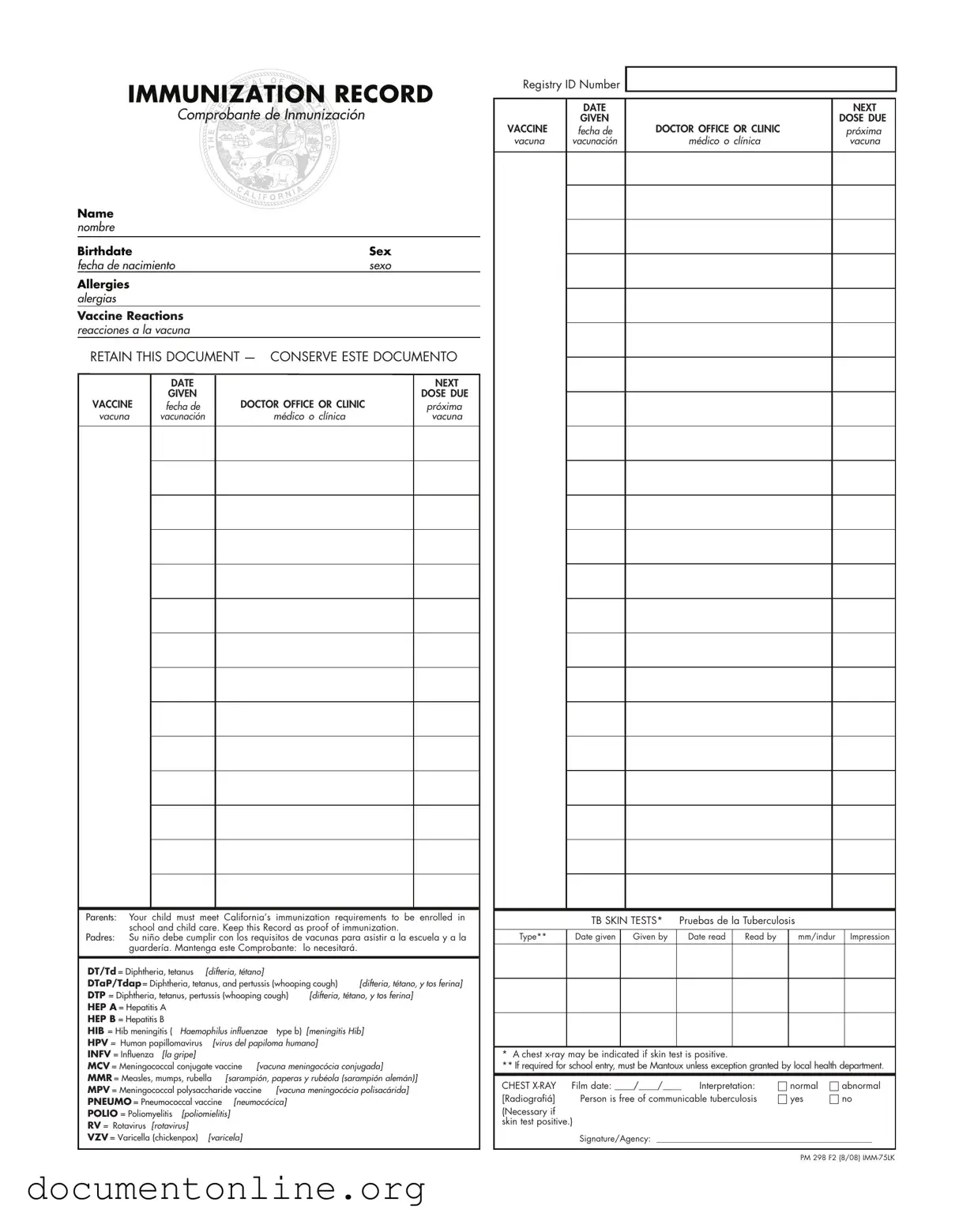 Free Immunization Record Template