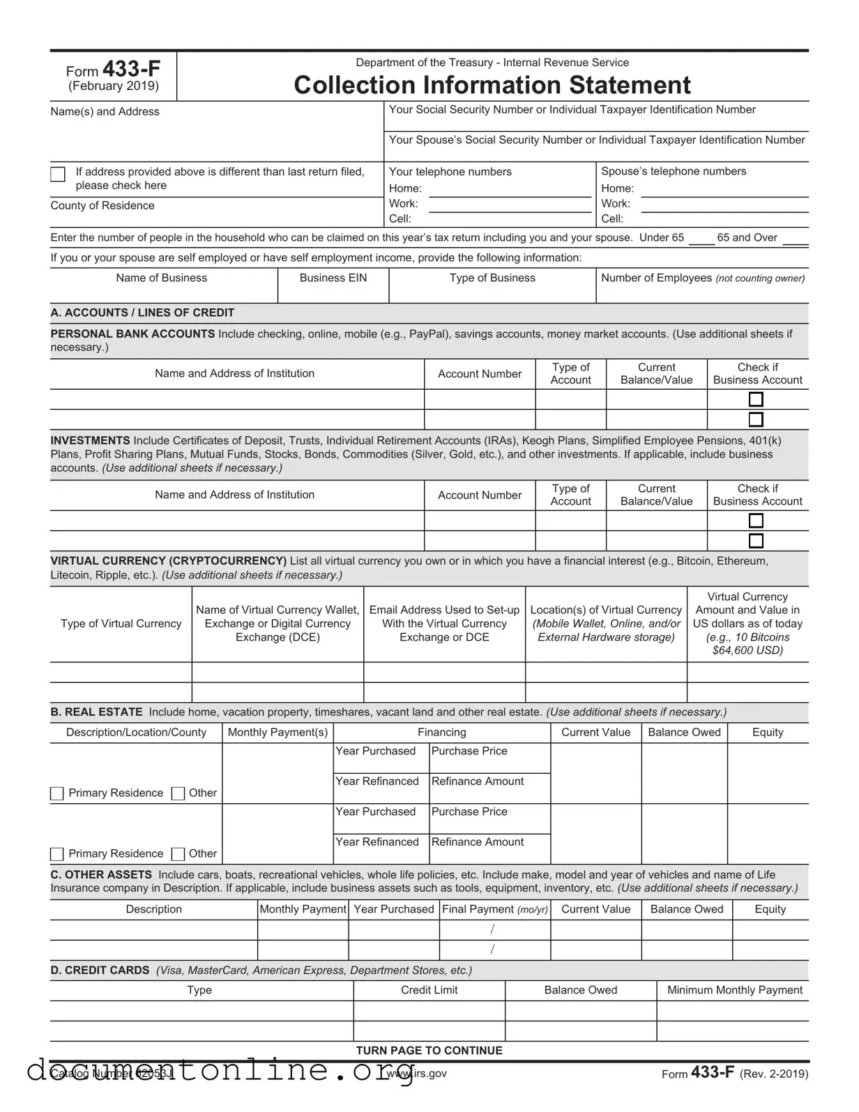 Free IRS 433-F Template