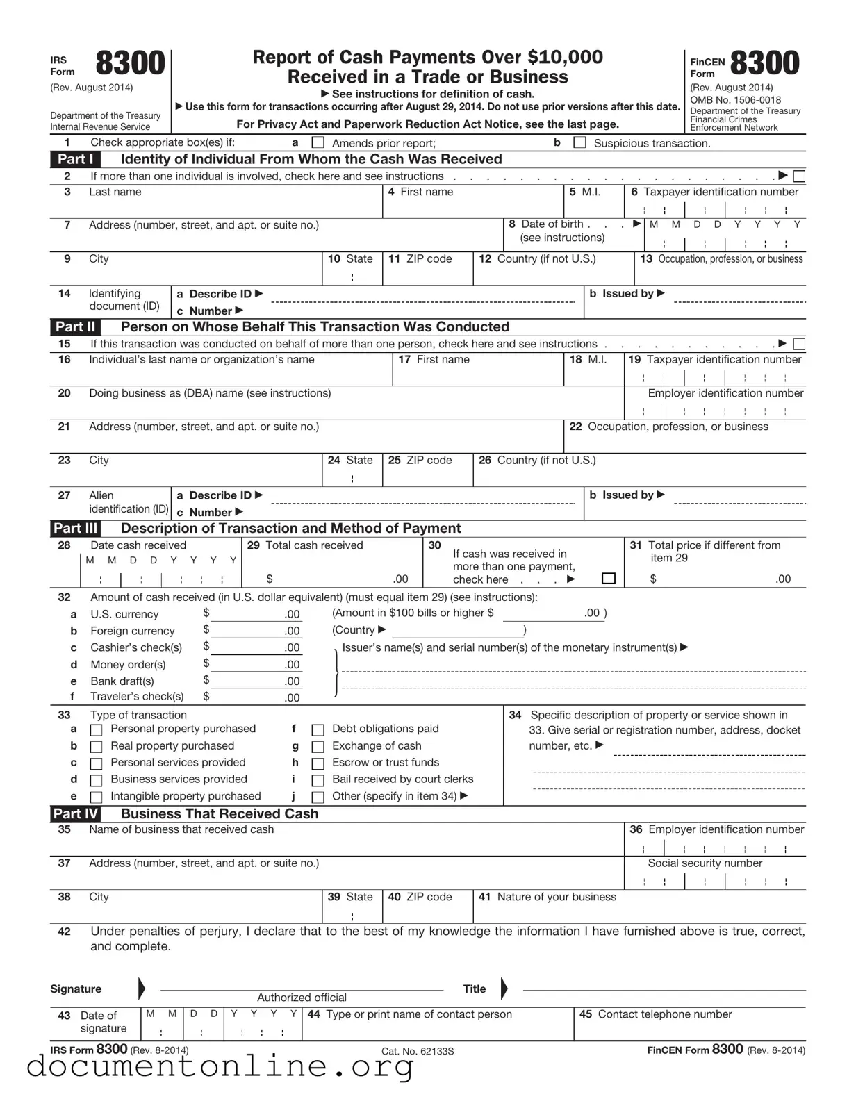 Free IRS 8300 Template