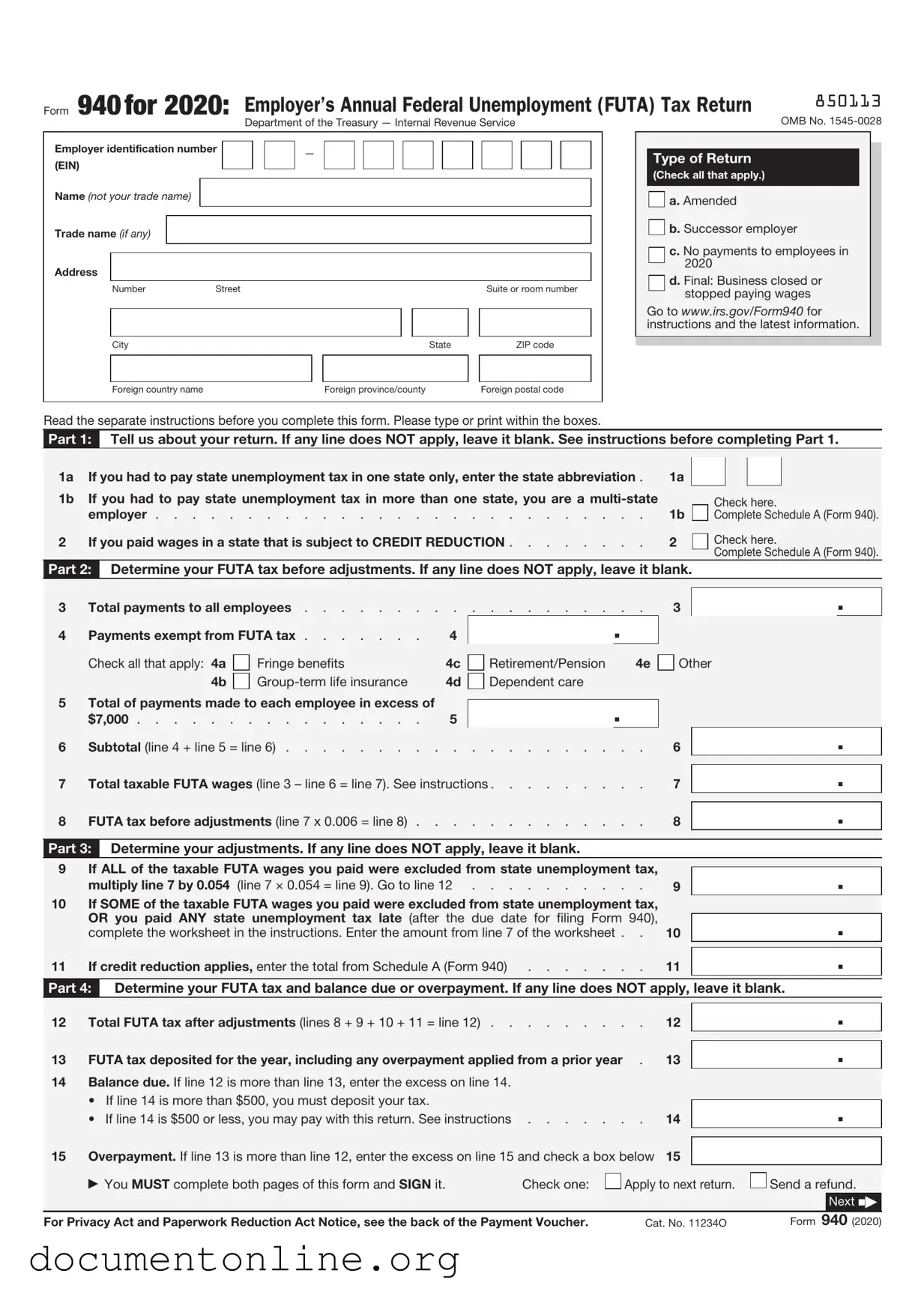 Free IRS 940 Template