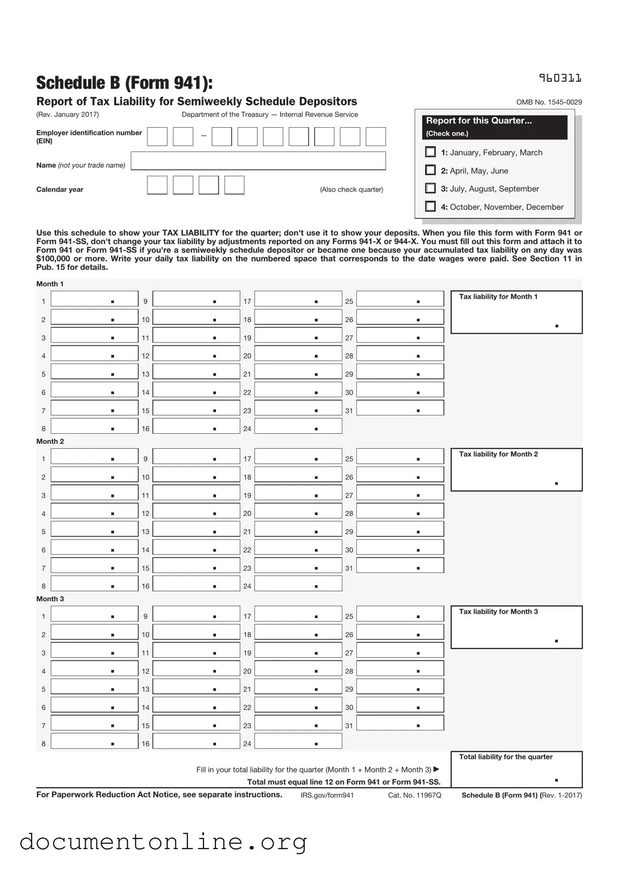 Free IRS Schedule B 941 Template