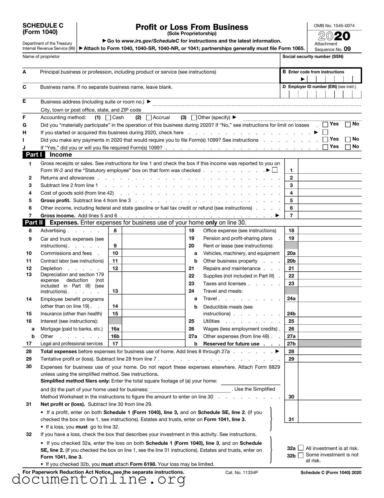 Free IRS Schedule C 1040 Template