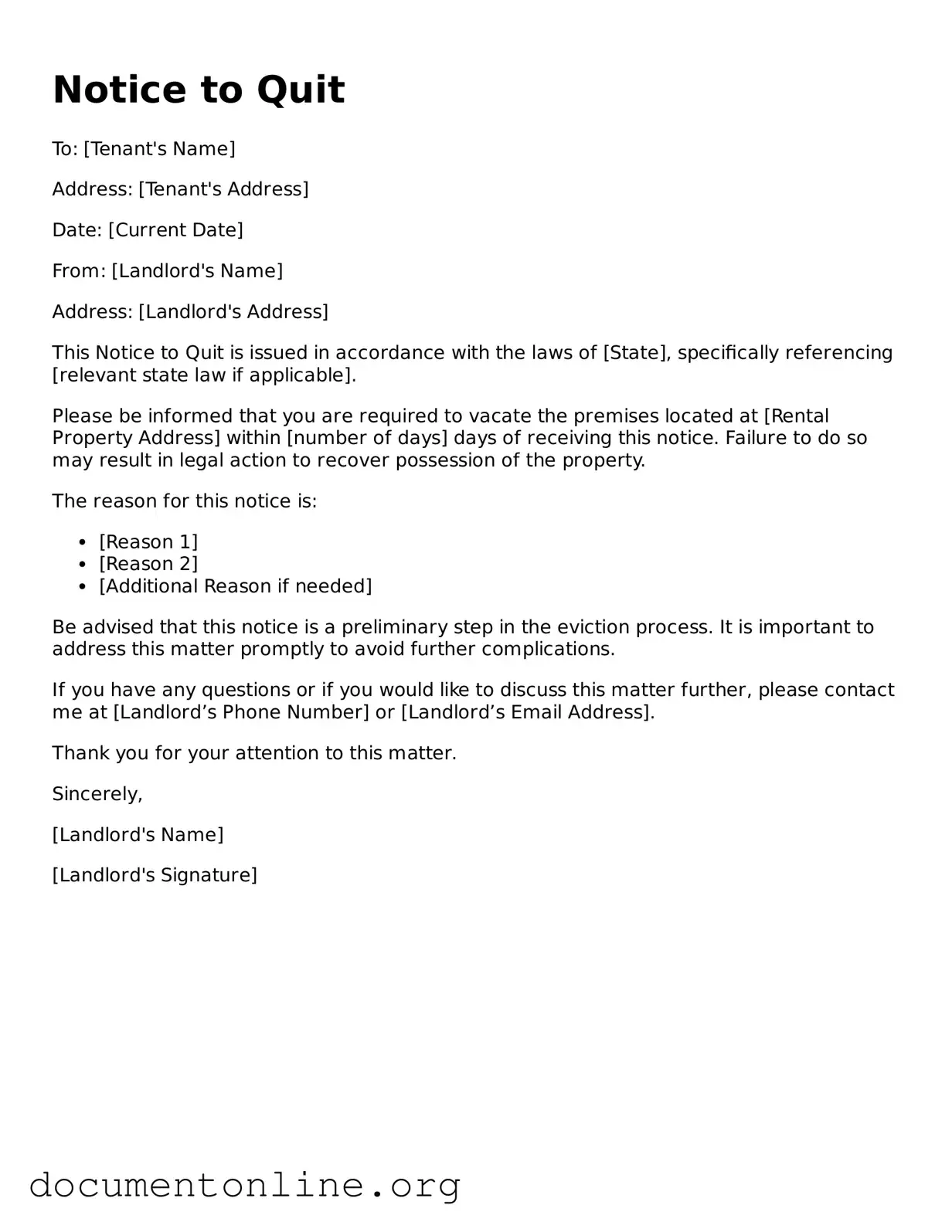 Free Notice to Quit Form