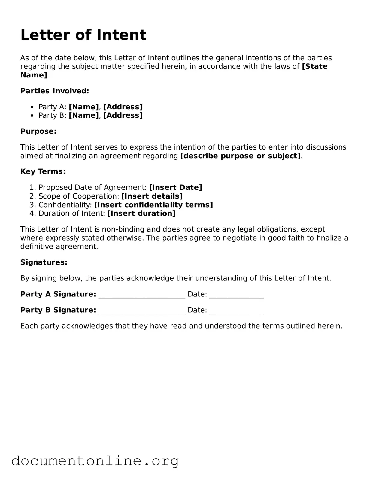 Free Letter of Intent Form