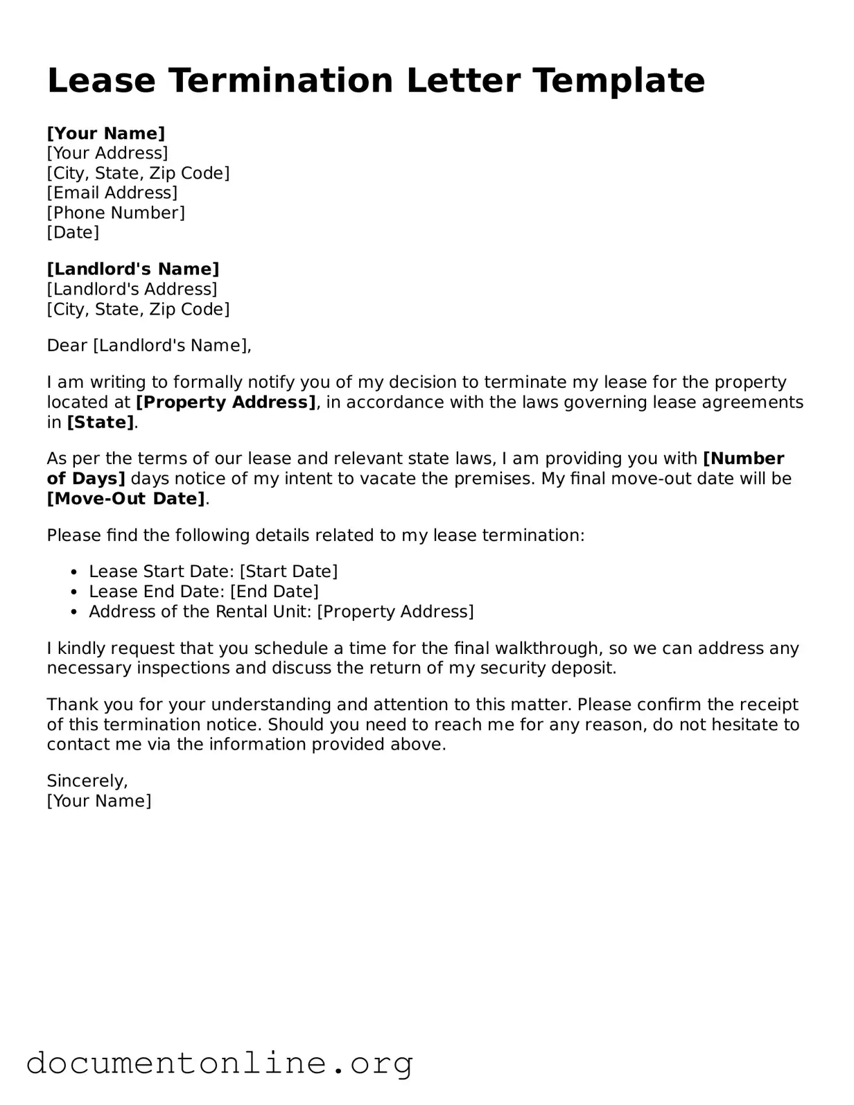 Free Lease Termination Letter Form
