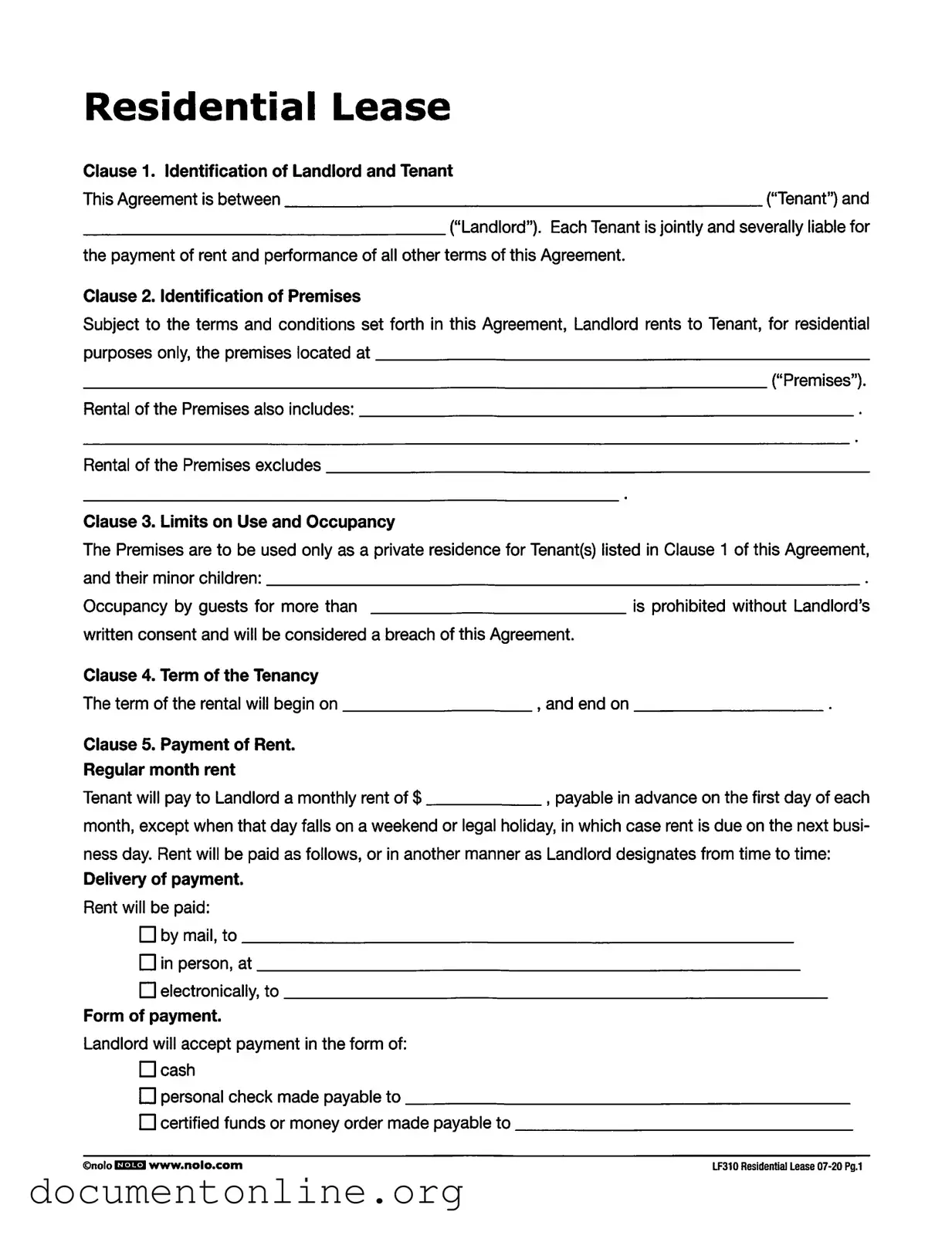 Free Lf310 Residential Lease Template