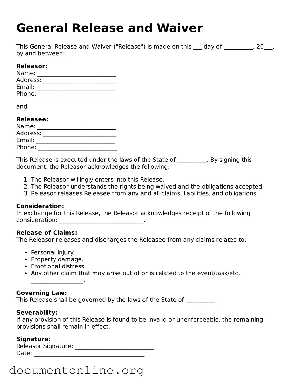 Free Release of Liability Form