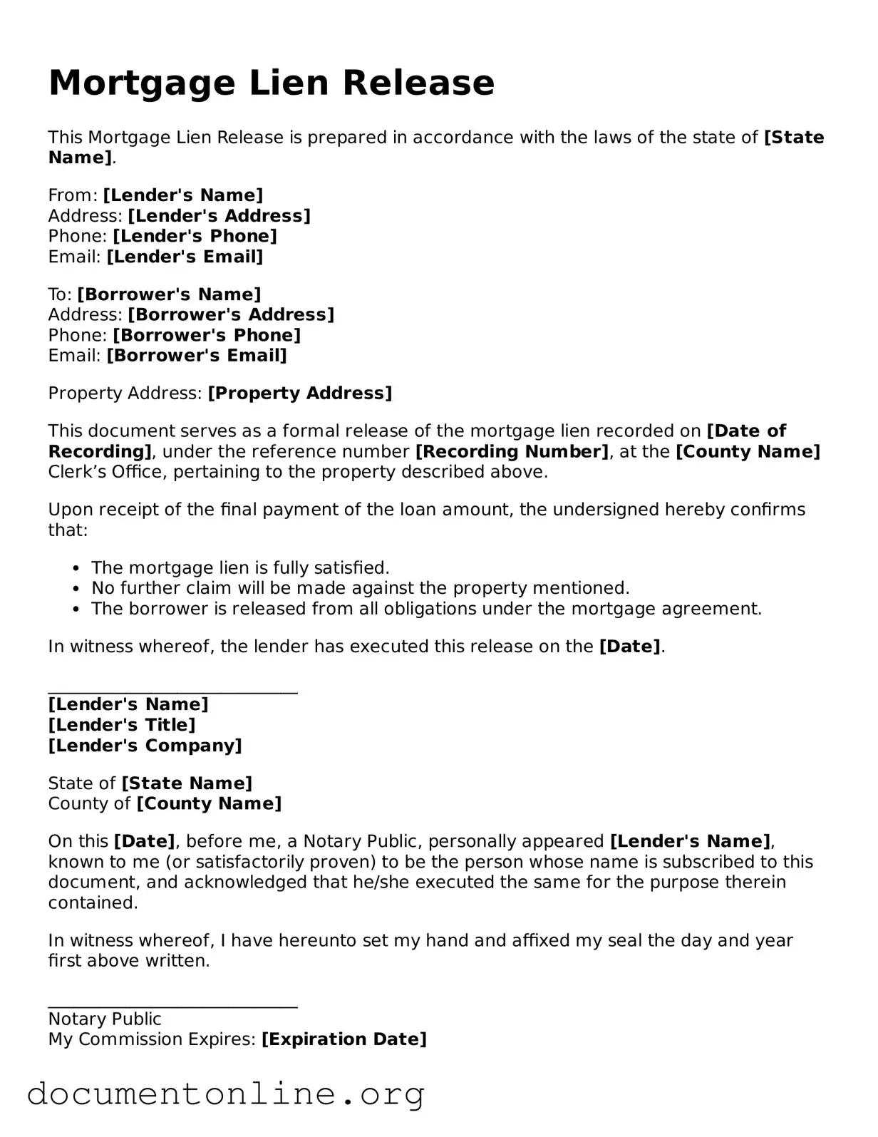 Free Mortgage Lien Release Form