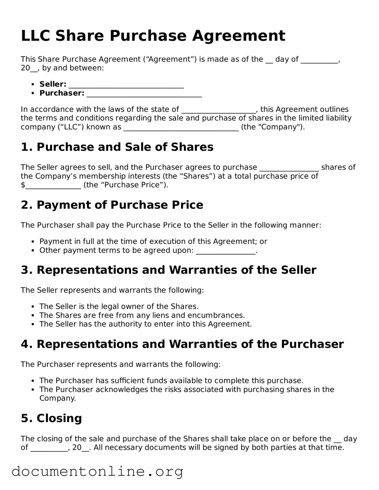 Free LLC Share Purchase Agreement Form