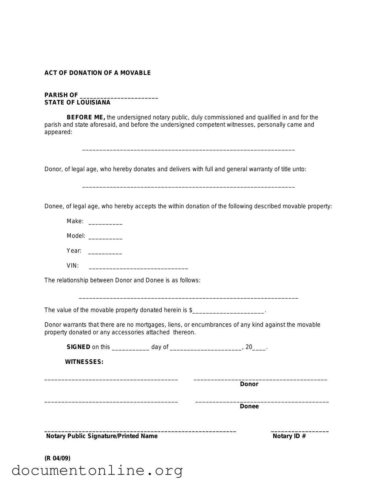 Free Louisiana act of donation Template