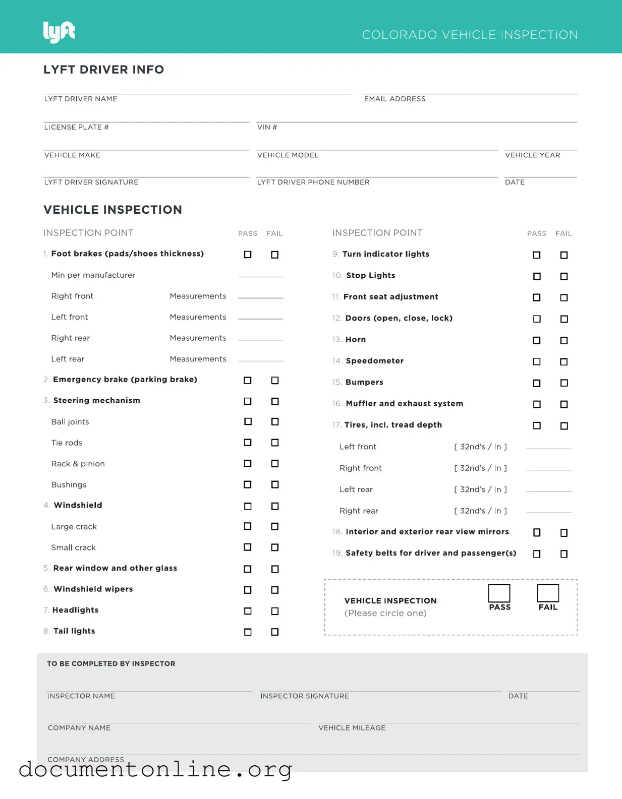 Free Lyft Inspection Template