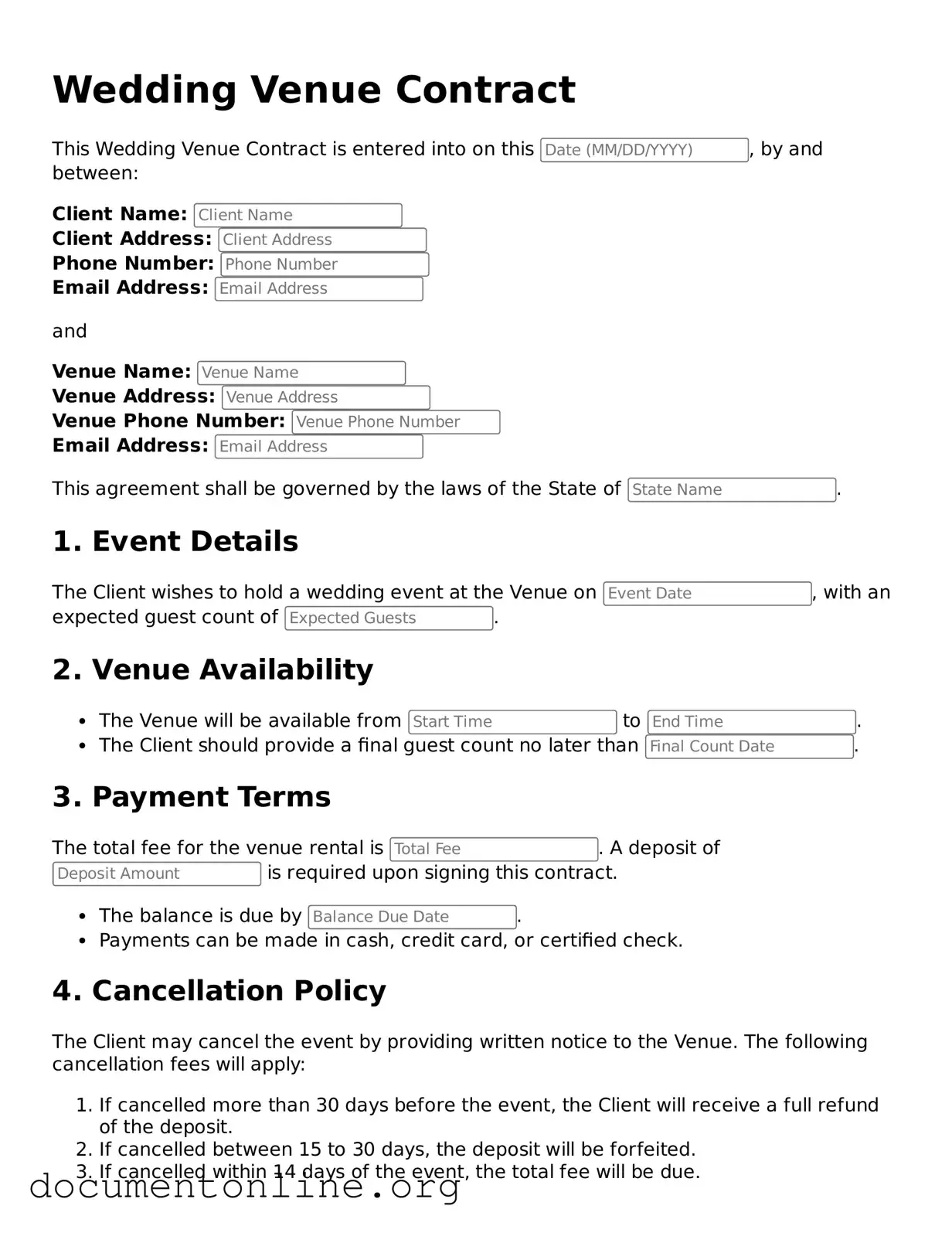Free Wedding Venue Contract Forms Blank PDF Template Free Wedding Venue Contract Forms Blank PDF Template