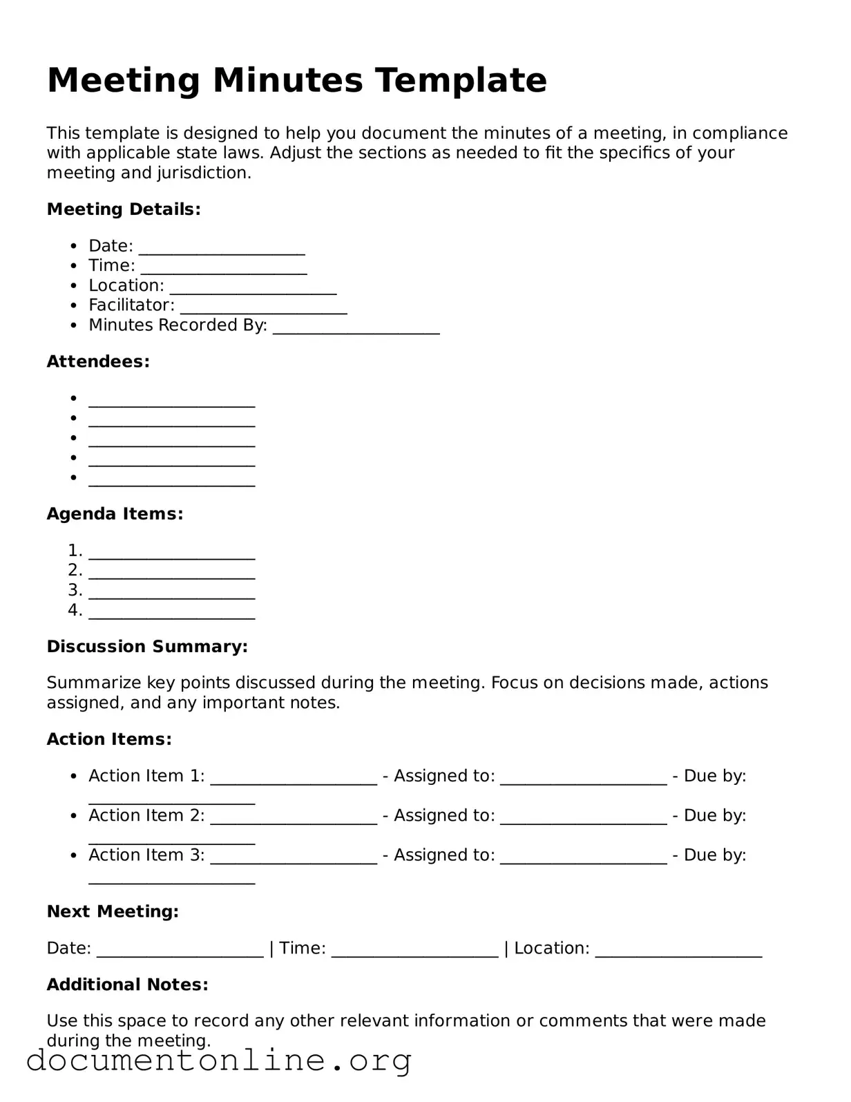 Free Meeting Minutes Form