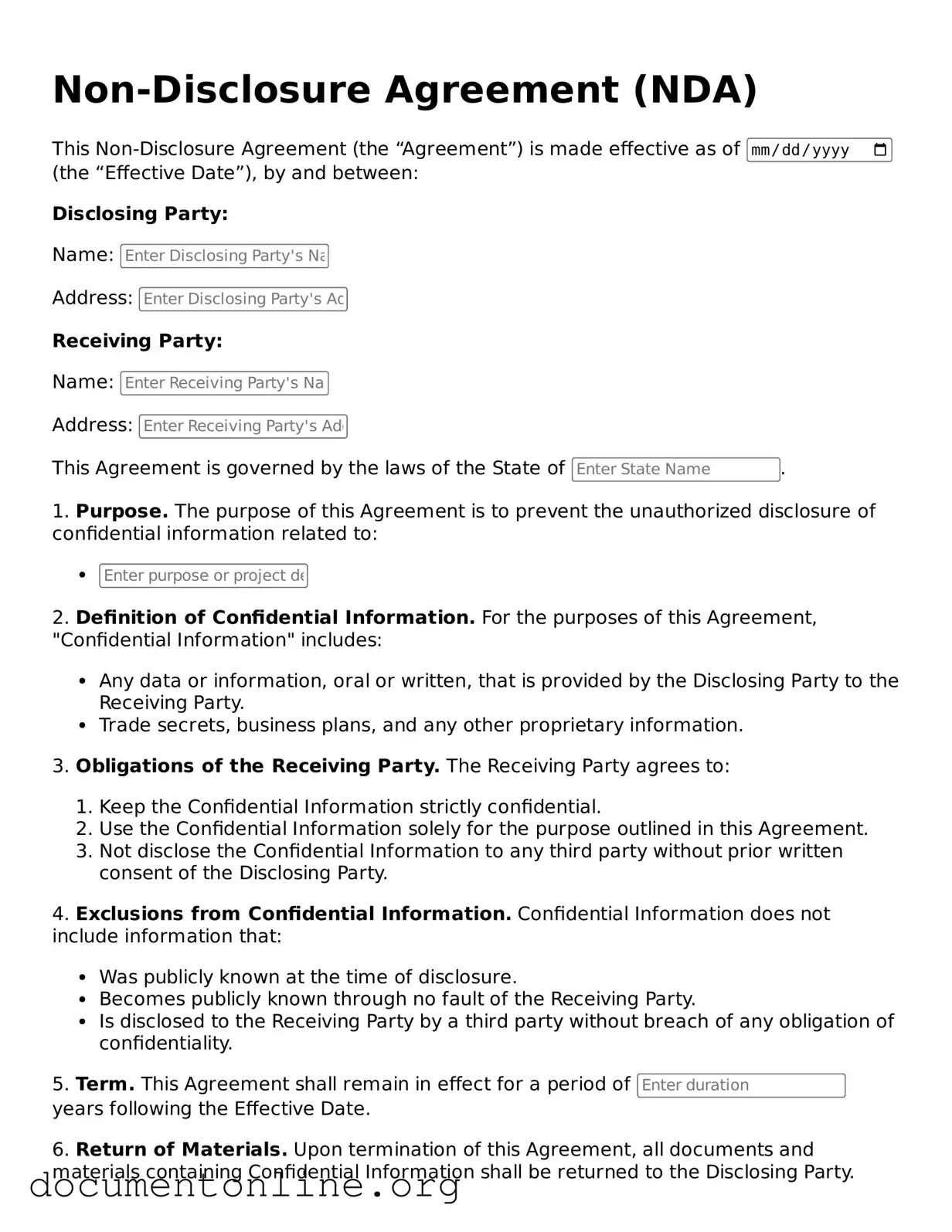Free Non-disclosure Agreement Form