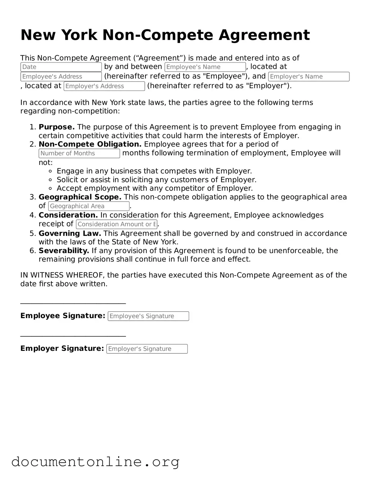 Free Non-compete Agreement Form for New York State