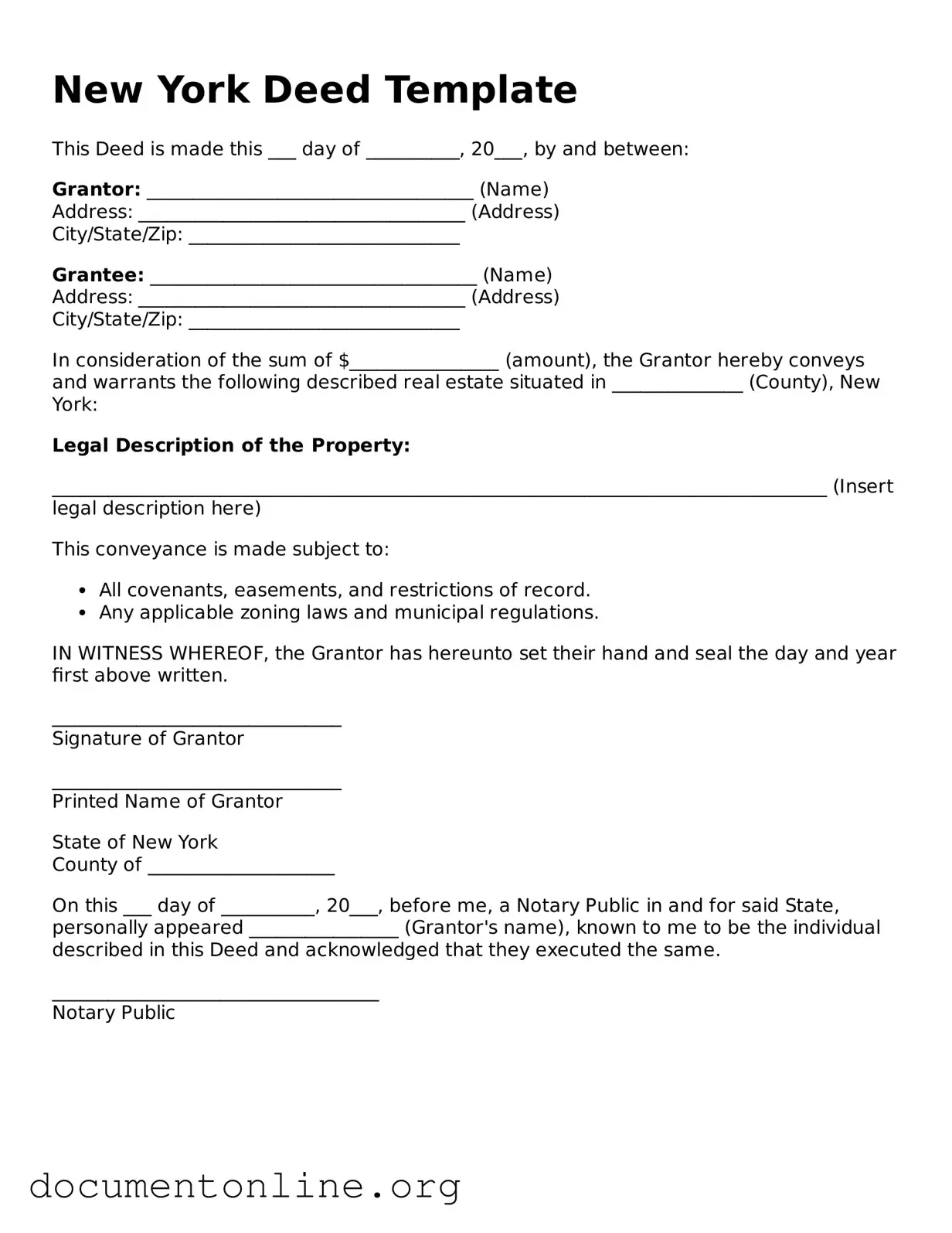 Free Deed Form for New York State