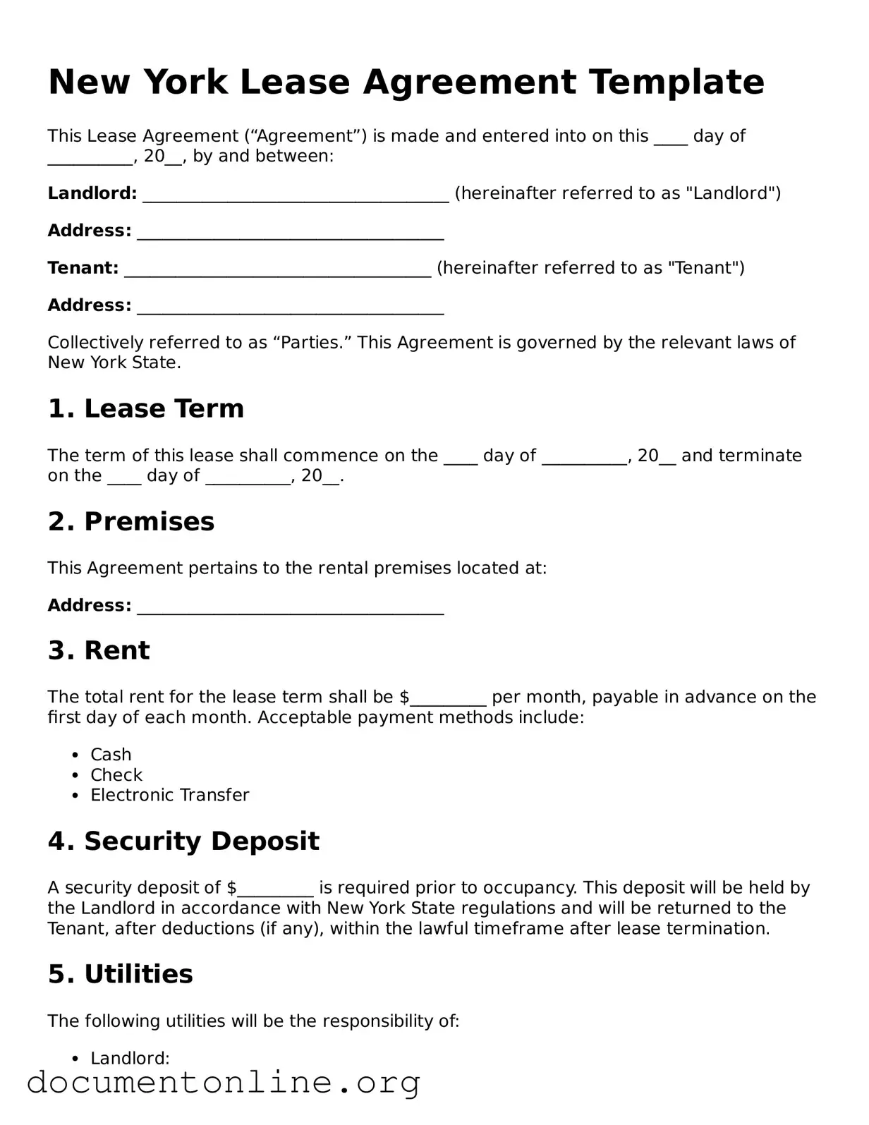 Free Lease Agreement Form for New York State