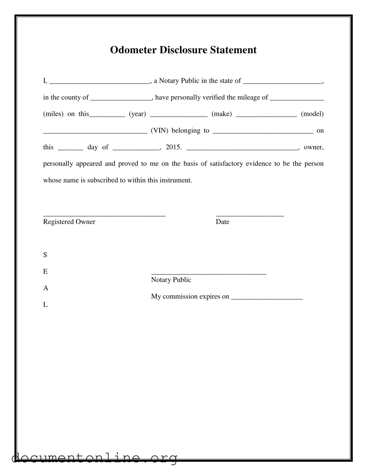 Free Notarized Odometer Statement Template