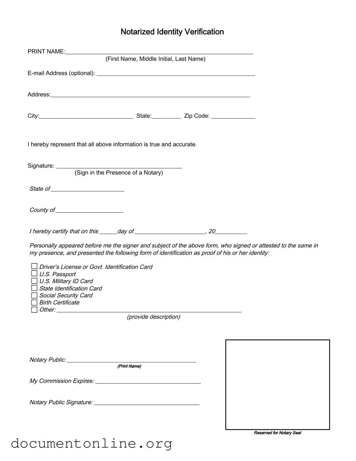 Free Notarized Identity Verification Template