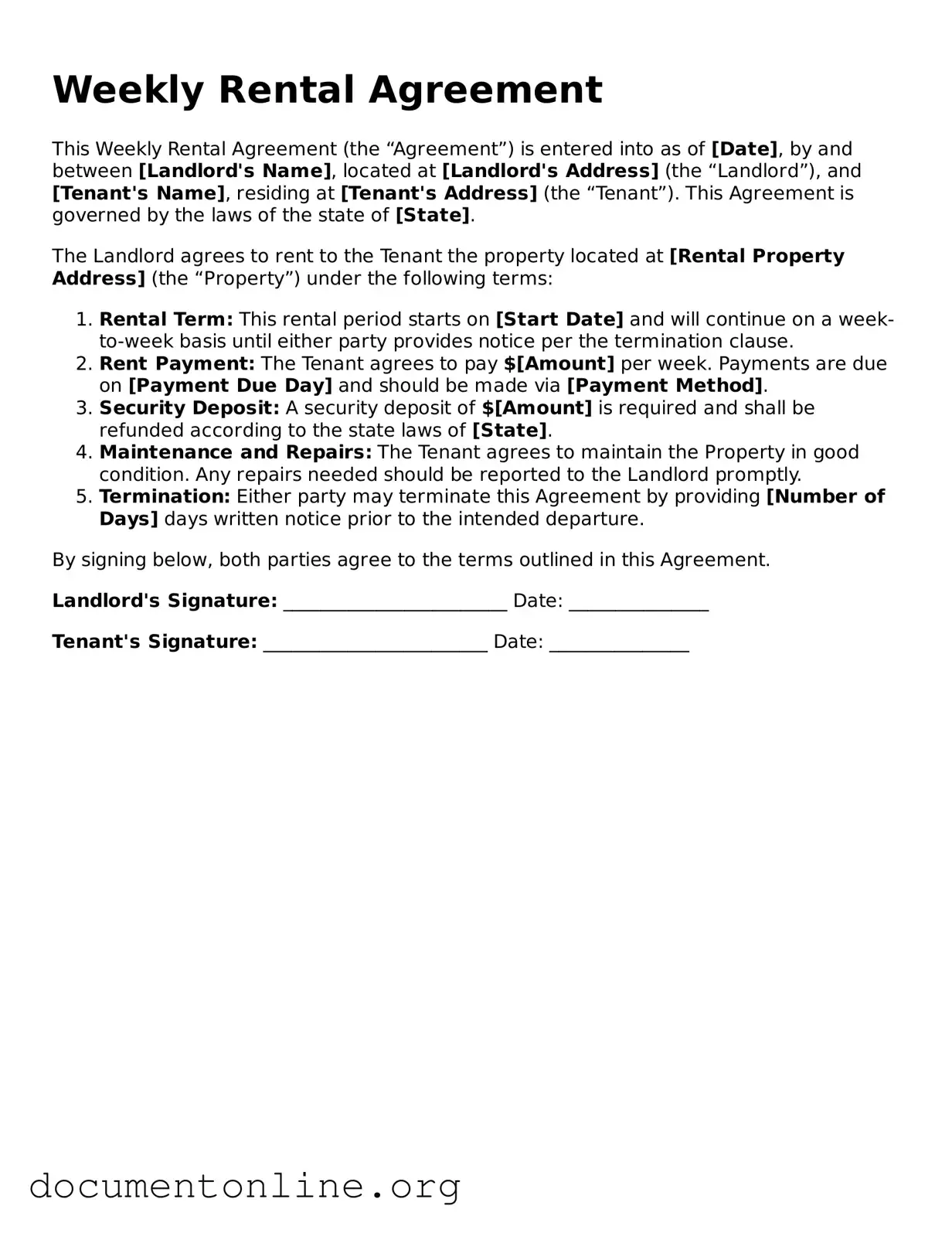 Free Weekly Rental Agreement Form