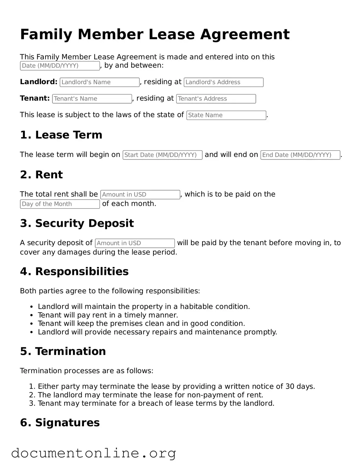 Free Family Member Lease Agreement Form