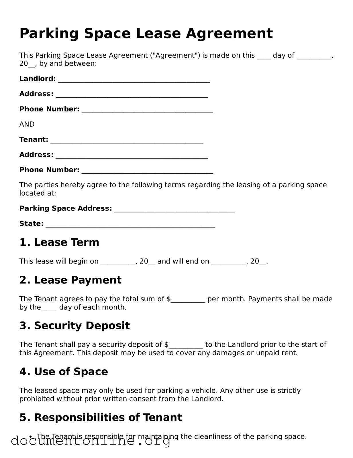 Free Parking Space Lease Agreement Form