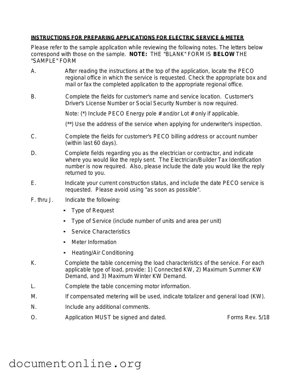 Free Peco Service And Meter Application Template