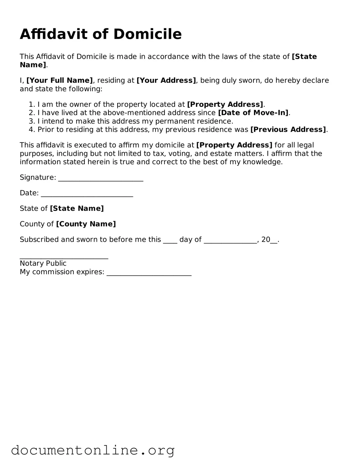 Free Affidavit of Domicile Form