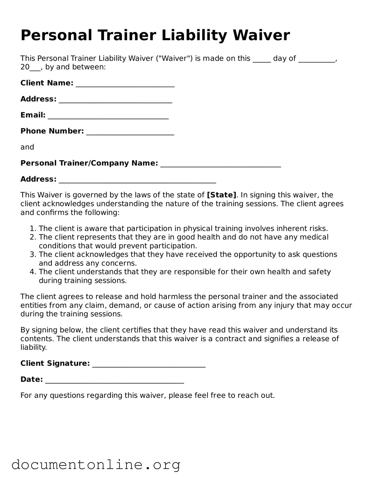 Free Personal Trainer Liability Waiver Form