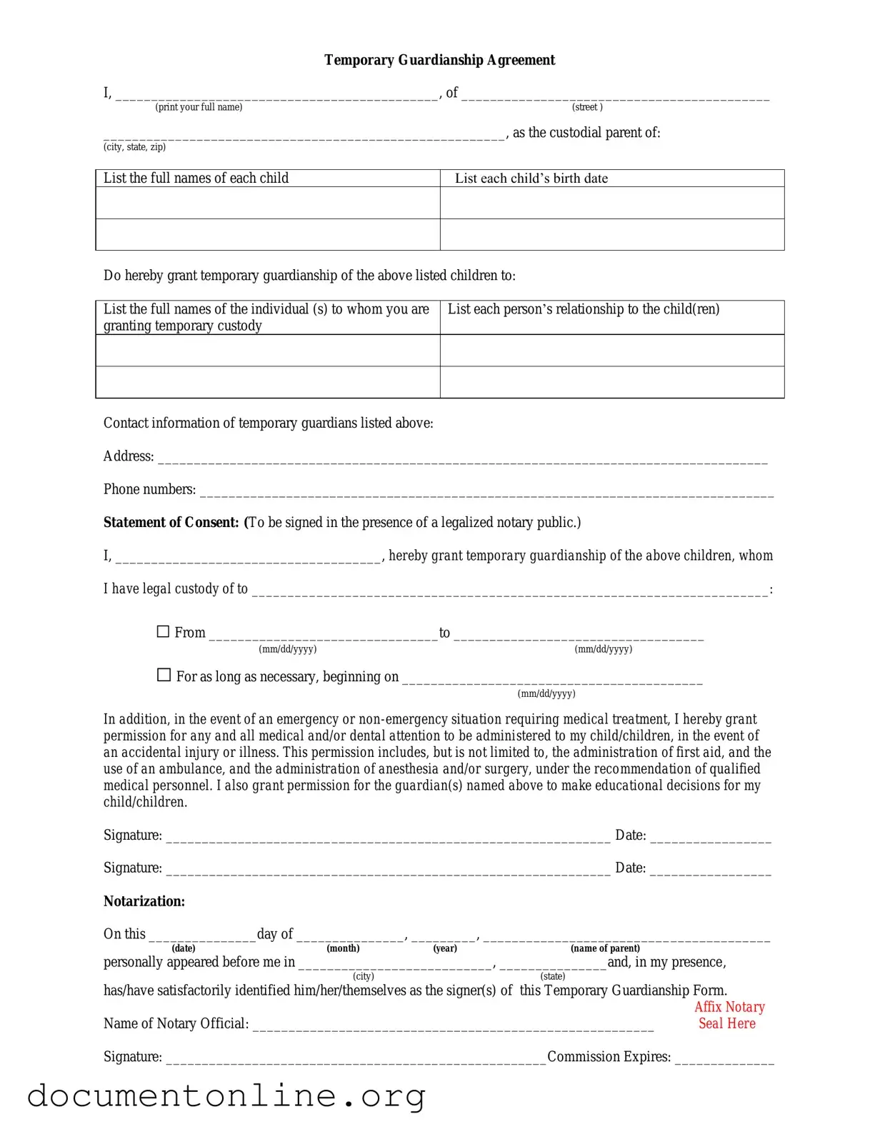Free Temporary Custody Template