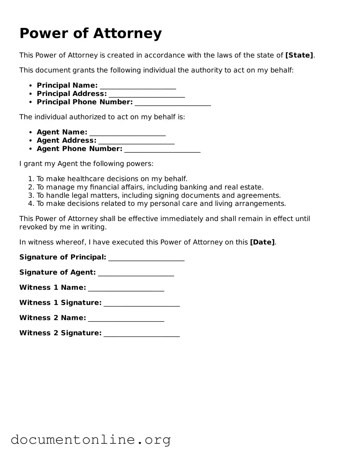 Free Power of Attorney Form