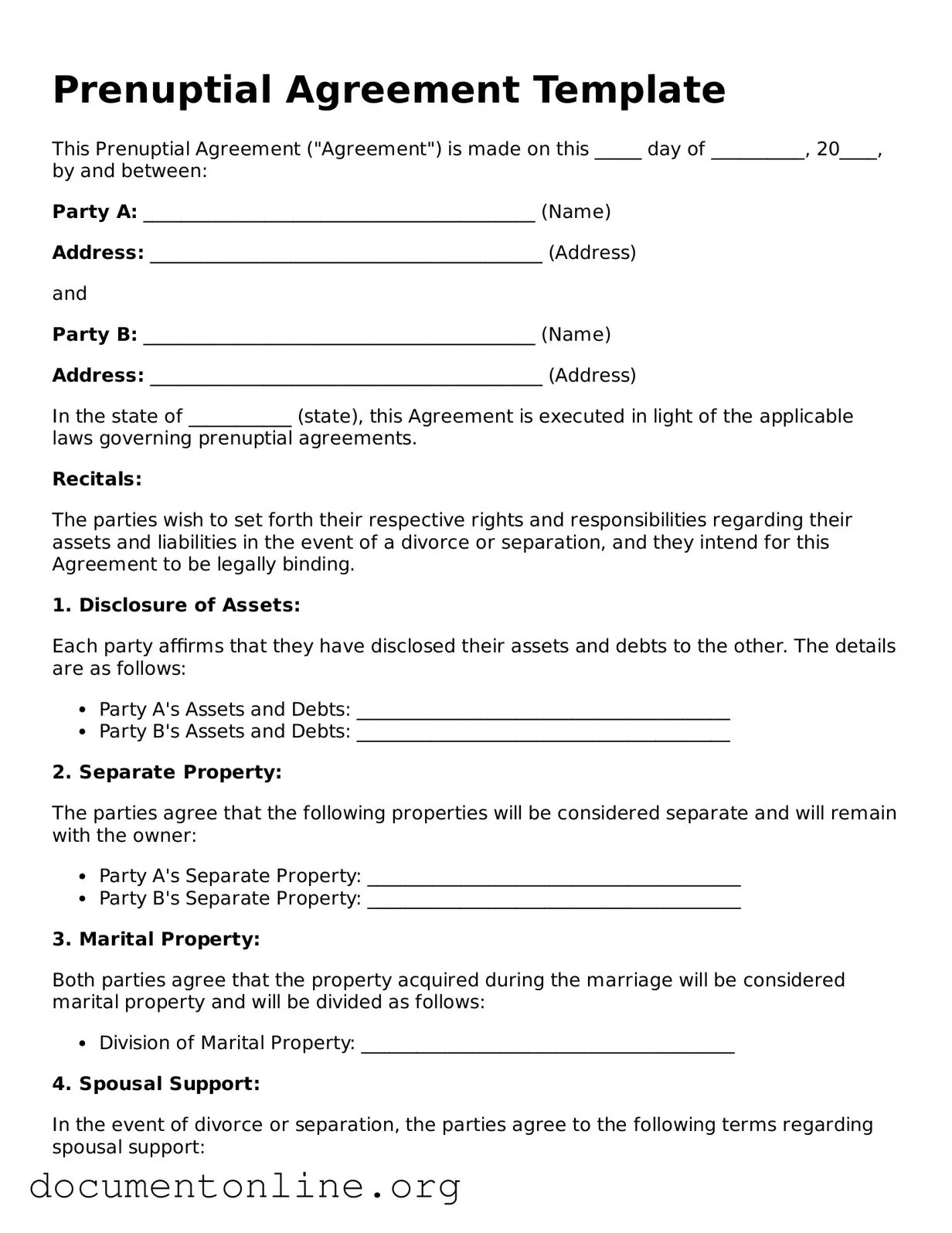 Free Prenuptial Agreement Form