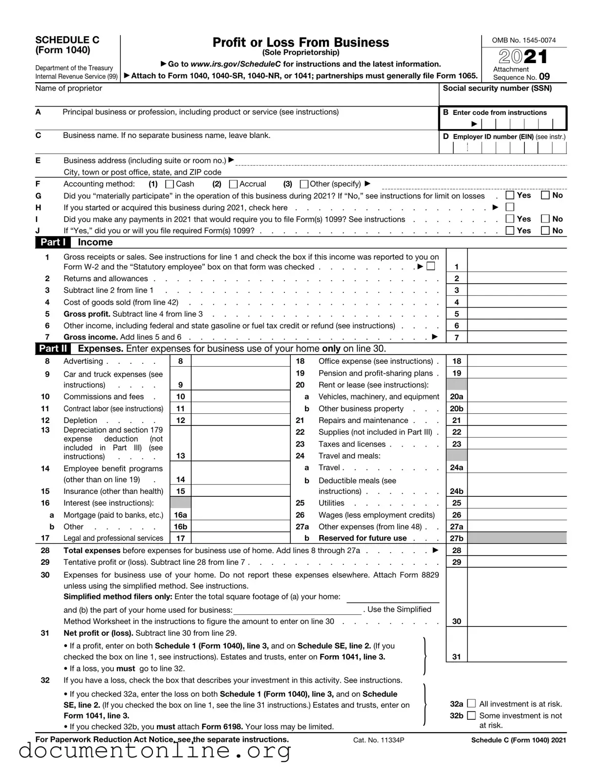 Free IRS Schedule C 1040 Template